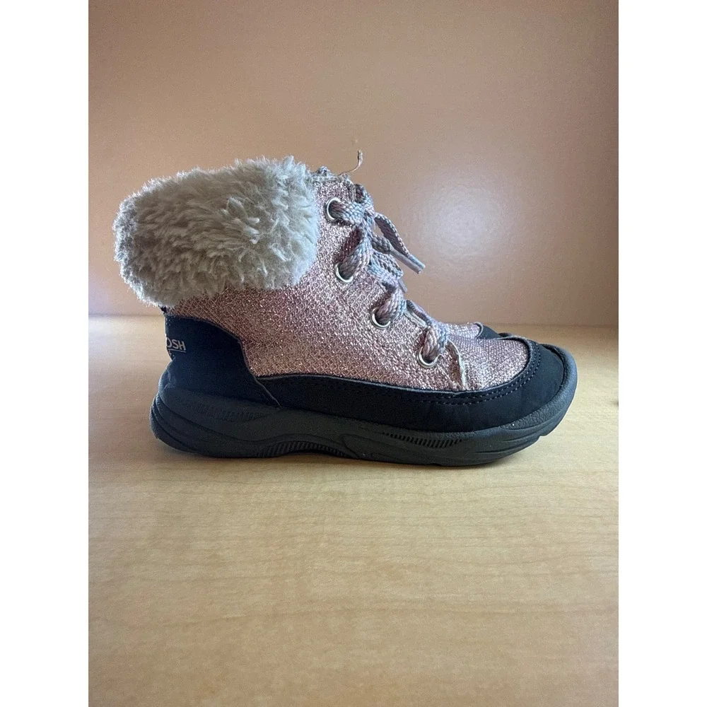 OshKosh Bgosh Joyita Pink Glitter Faux Fur Winter Boots Kids Size 9M Sparkle‎